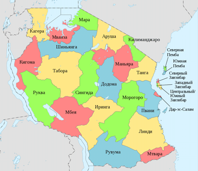 Административная карта Республики Танзания