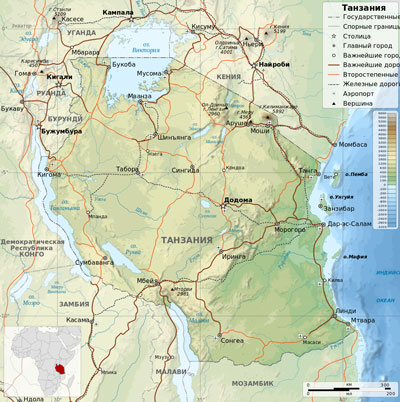 Географическая карта Республики Танзания